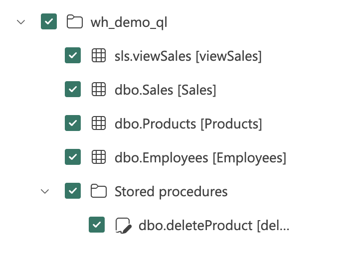 Selection from Warehouse with two schemas and one stored procedure